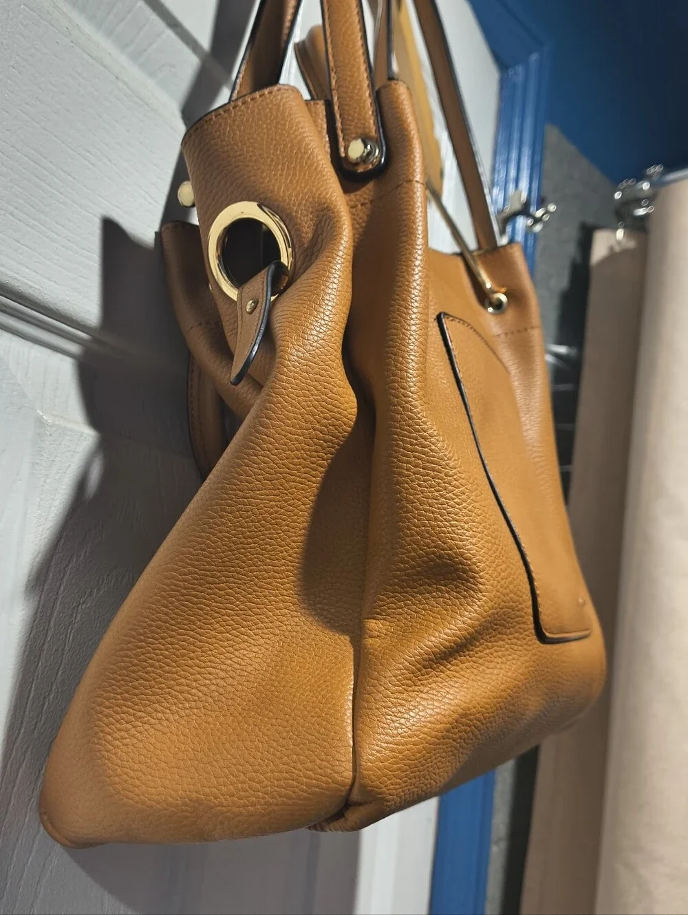 Sondra Roberts Squared Hobo Bag Camel Pebbled Tote with Insert & Dust Bag